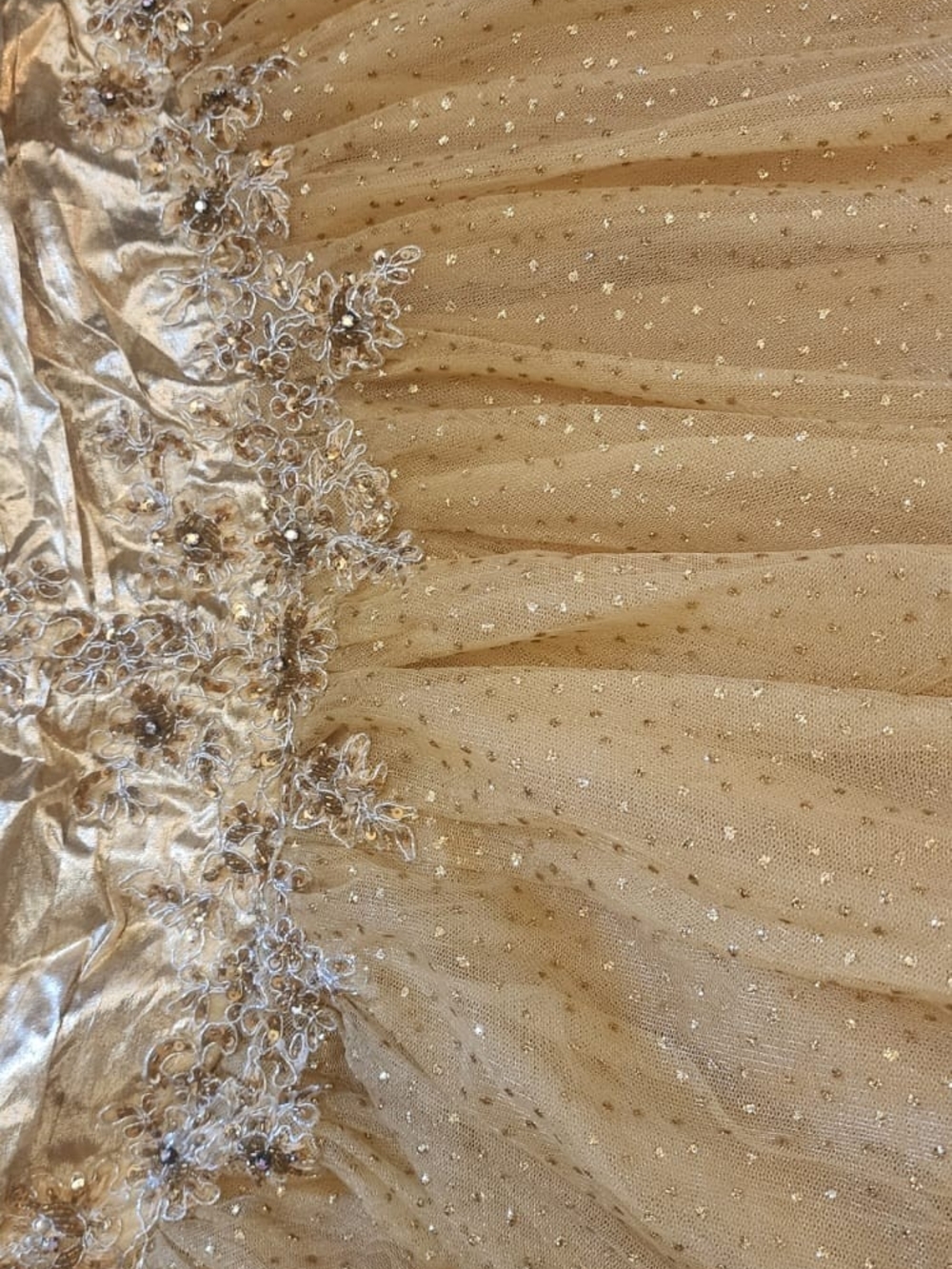Strapless Gold Lace Appliqué Wedding Dress - Picture 6 of 7